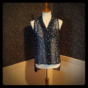 Sheer Cat Print Sleeveless Top